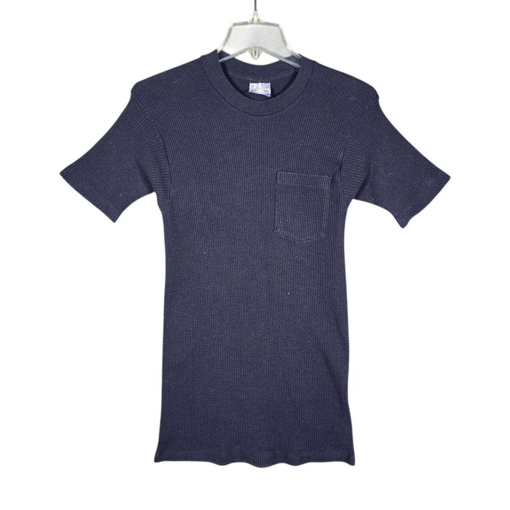 VTG 80s JE Morgan Thermal Shirt Mens XL Tough Tees Blue Waffle Knit Short Sleeve